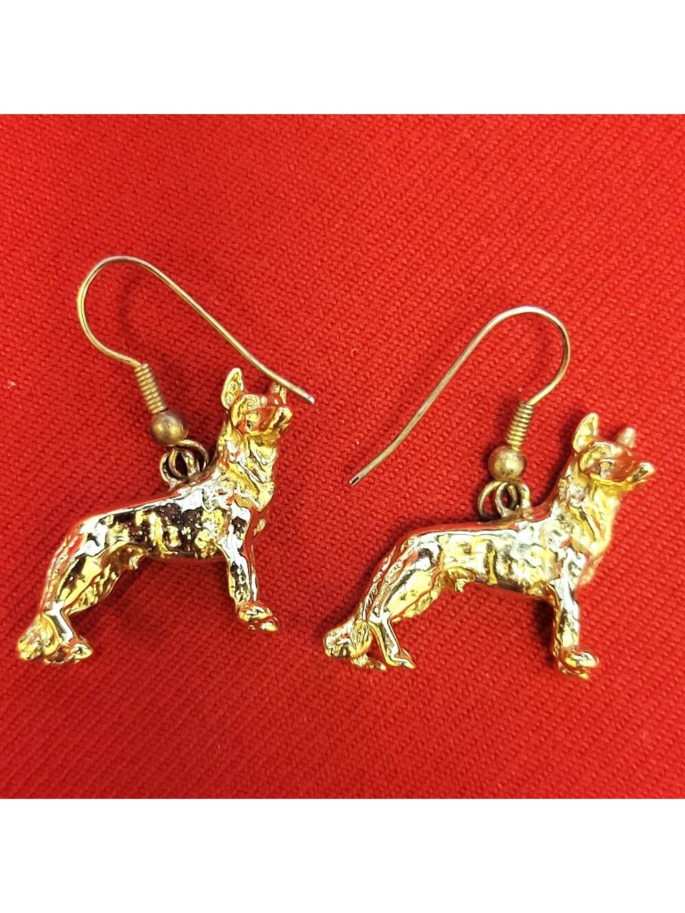 Vintage Gold Tone German Shepherd Dangle Earrings